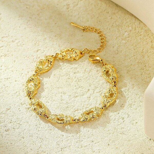 304 Stainless Steel Textured Link Bracelets for Women