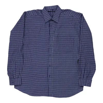 Extra Beat Checked Shirt - Large Blue Cotton