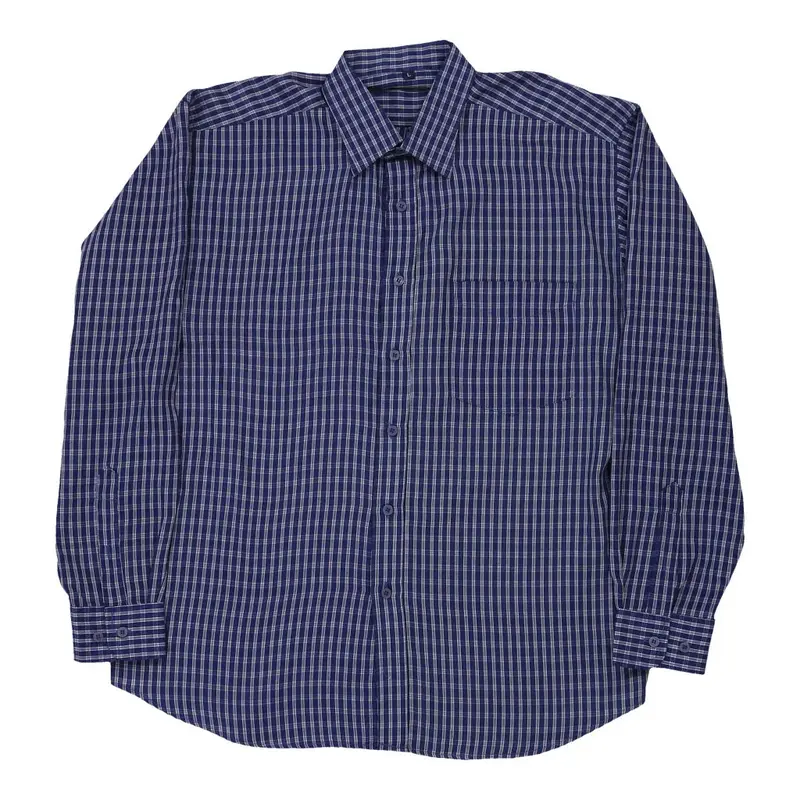Extra Beat Checked Shirt - Large Blue Cotton