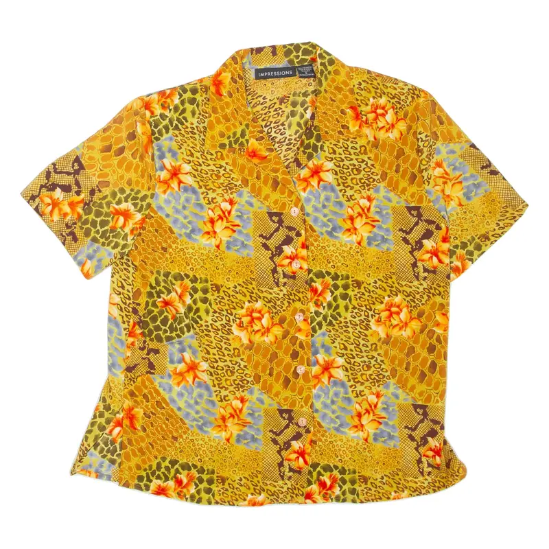 IMPRESSIONS Womens Printed Shirt Orange Collared Floral S