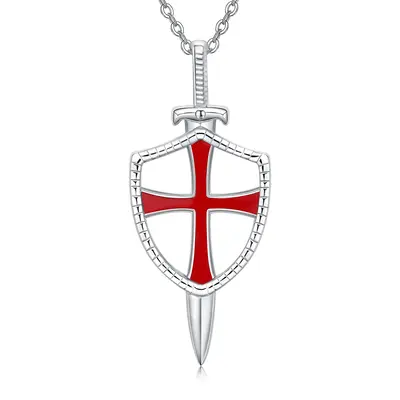 Sterling Silver Shield & Sword Pendant Necklace