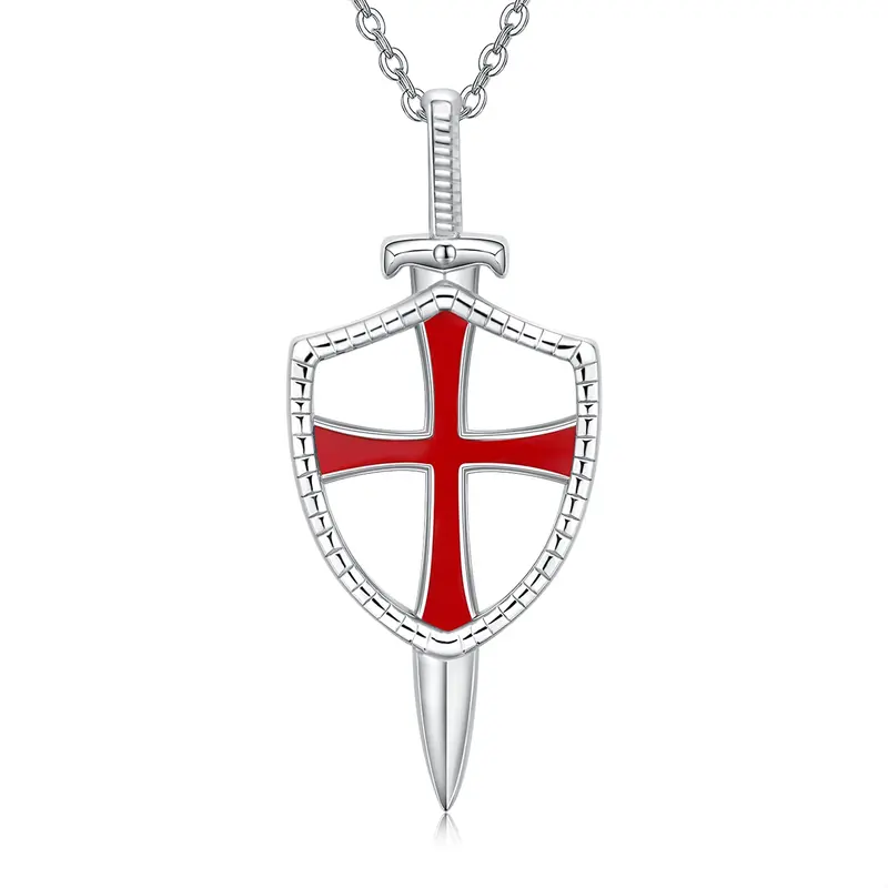 Sterling Silver Shield & Sword Pendant Necklace