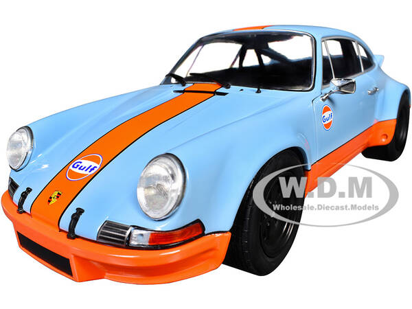 Porsche 911 RSR Gulf Oil Light Blue with Orange Stripes Pink Slips Series 1/18 Diecast Model Car by Jada