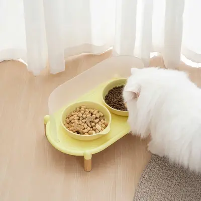 Bubble Dining Table Elevated Slow Feeder with Two Adorable Bubble Shaped Bowls for Small to Medium Pets Yellow Purple Color S...