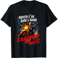 Sorry Im Late I Was Crankin My Hog Horror Skeleton Ride Motorcycle Men's T-Shirt