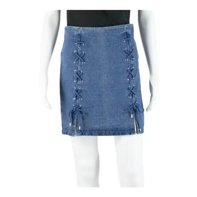 Lace Up Short Mini Skirt Blue Denim Womens M