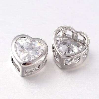 Heart Brass Rhinestone Beads