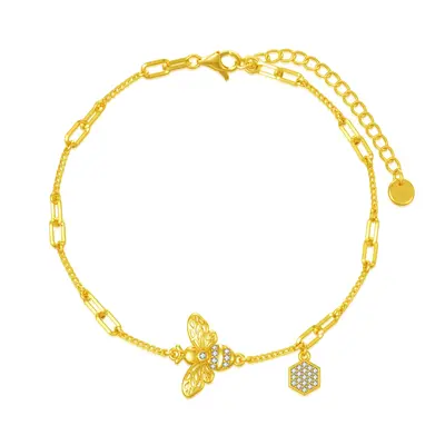 Sterling Silver with Yellow Gold Plated Zircon Bees Charm Bracelet