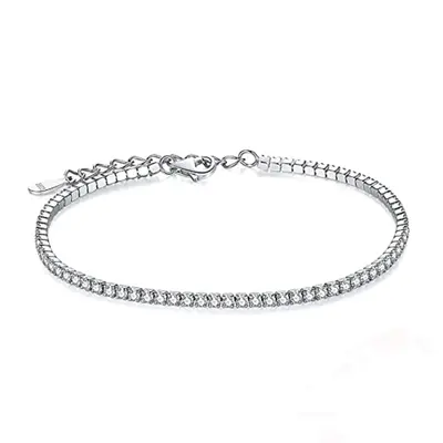 10K White Gold Cubic Zirconia Bar Single Chain Anklet