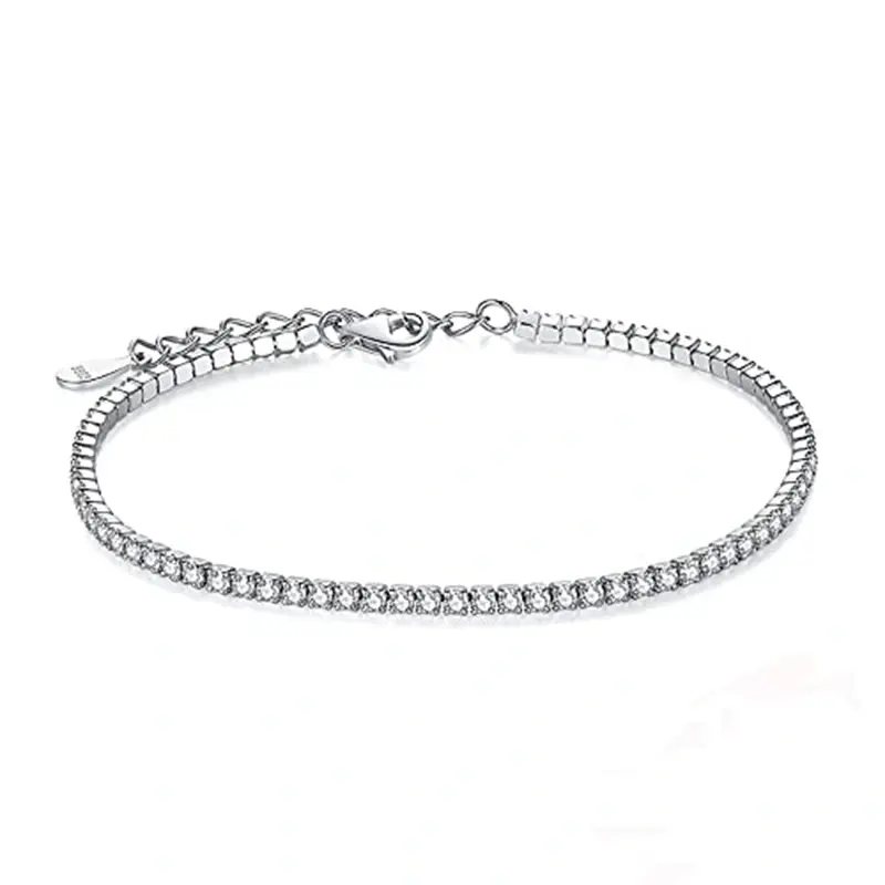 10K White Gold Cubic Zirconia Bar Single Chain Anklet