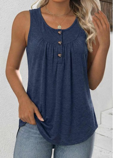 Modlily Navy Tummy Coverage Sleeveless Round Neck Tank Top - S