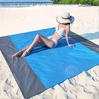 Waterproof & Sandproof Beach Blanket, Foldable Blue Beach Mat with 4 Corner Anchors, Portable Outdoor Camping Mat, Travel & H...