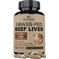 Grass Fed Desiccated Beef Liver Capsules (180 Pills, 750mg Each) - Natural Iron, Vitamin A, B12 for Energy - Humanely Pasture...