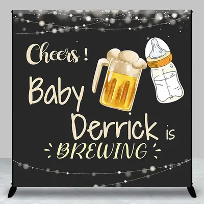Black Beer Cheers Custom Name Baby Shower Backdrop - Aperturee