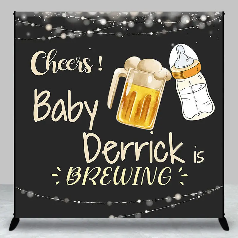 Black Beer Cheers Custom Name Baby Shower Backdrop - Aperturee