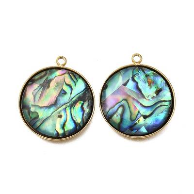 304 Stainless Steel Pave Natural Paua Shell Pendants