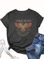 【Plus Size】 Eagle Print Round Neck Tee, Vintage Trendy Casual Short Sleeve T-shirt for Daily Wear, Ladies Summer Outfit, ...