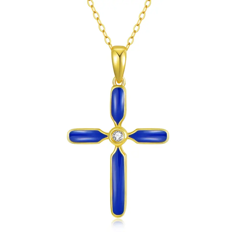 14K Gold Moissanite Cross Pendant Necklace