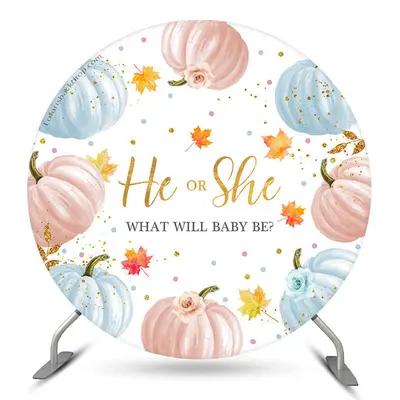 Aperturee He Or She Pumpkin Maple Circle Baby Shower Backdrop | Baby Shower Round Backdrop | Round Party Backdrop | Baby Show...