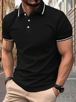 Men's Regular Fit Contrast Binding Short Sleeve Polo Shirt, Fitted Casual Half Button Collared Top for Summer, Fashion Men's ...