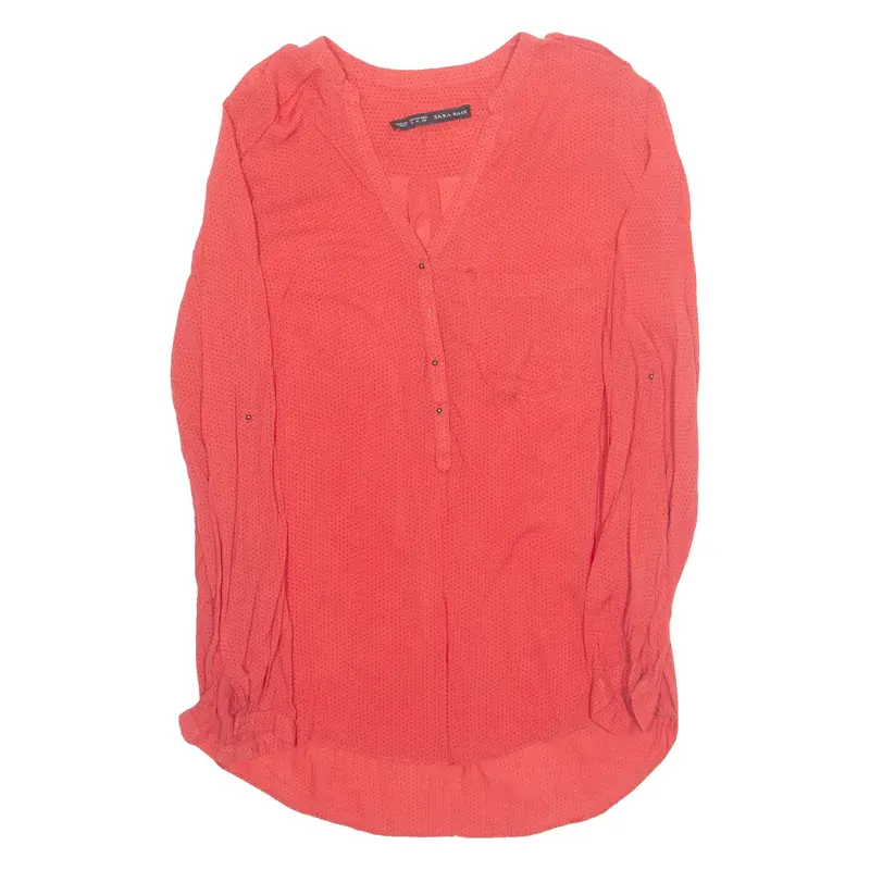 ZARA Womens Top Red V-Neck Long Sleeve Spotted M