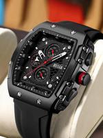 Men's Sportive Digital Modern Quartz Watch, Fashionable Square Dial Analog Digital Watch with Silicone Strap, Trendy Watch fo...