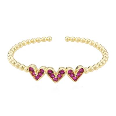 Cubic Zirconia Triple Heart Open Cuff Bangle