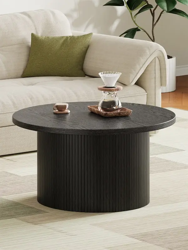 【FallDealsForYou】ONBRILL 31.5 Fluted Round Coffee Table, Tambour Design Coffee Tables for Living Room, Mid Century Mode...