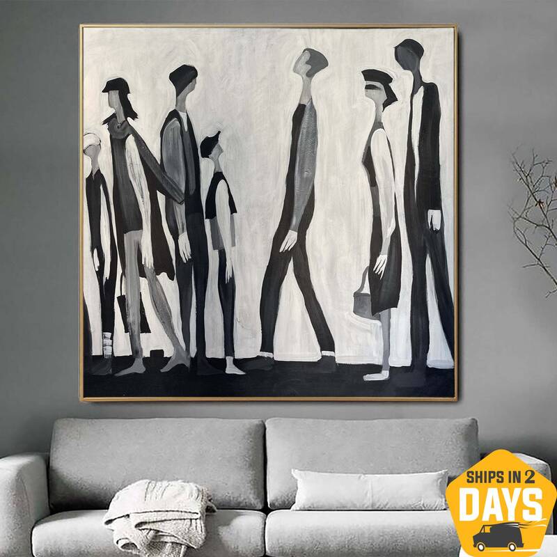 Abstract Figurative Paintings On Canvas Original Humans Painting Black And White Minimalist Painting Wall Decor | QUEUE 46&qu...