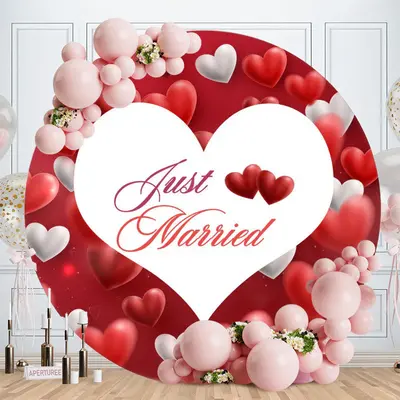 Aperturee Red And Sliver Round Happy Valentines Backdrop