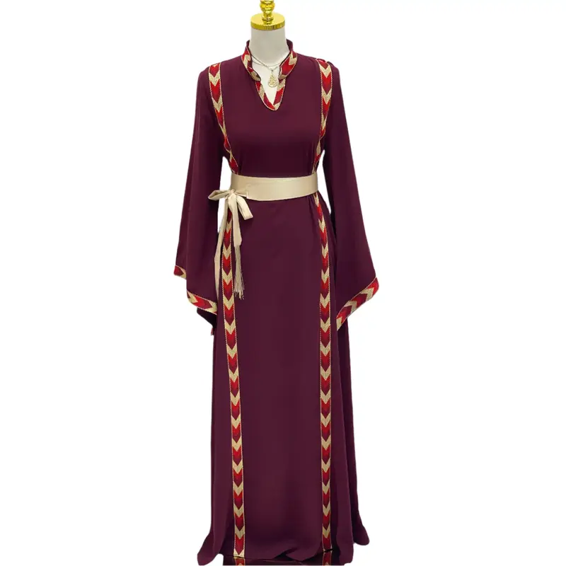 Maroon Sabal Embroidered Thoub - Timeless Elegance