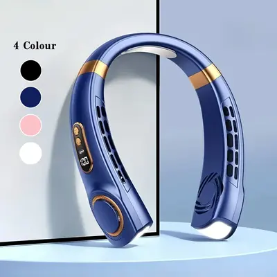 USB Rechargeable Neck Fan, Wireless Portable Cooling Device, Strong Wind Quiet Operation, Colorful Lights, Ideal for Outdoor ...