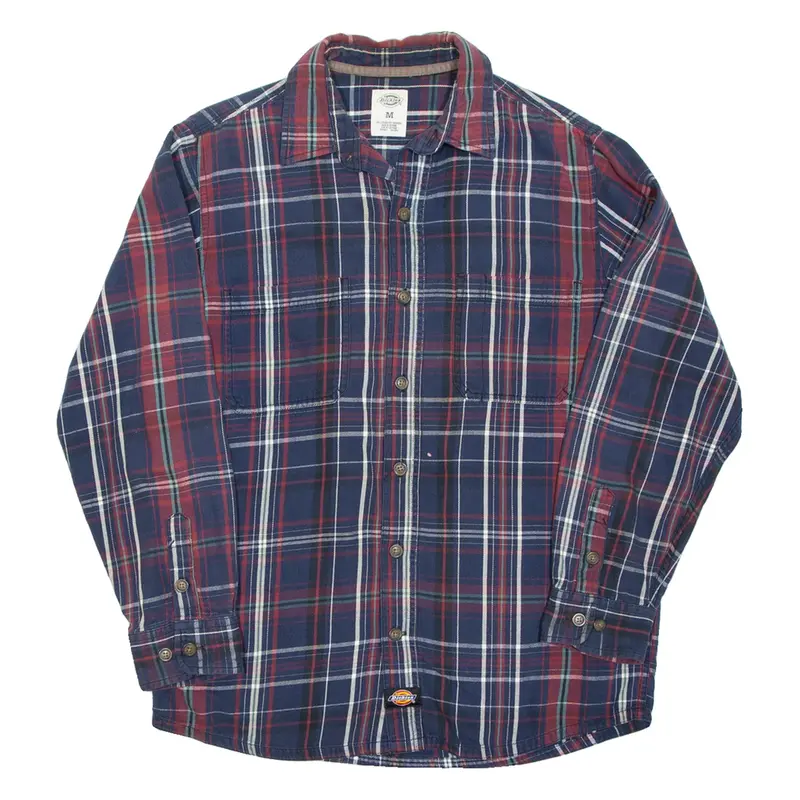 DICKIES Mens Flannel Shirt Blue Check Long Sleeve M