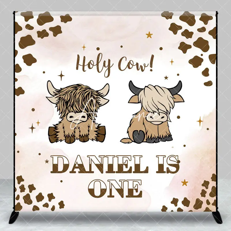 Aperturee Brown Cow Print Custom Name 1st Birthday Backdrop, 3X3FT(1X1M), 15 USD, custom birthday backdrops, DZZH0F528-O