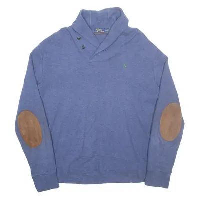 POLO RALPH LAUREN Mens Jumper Blue Button Neck Tight Knit M