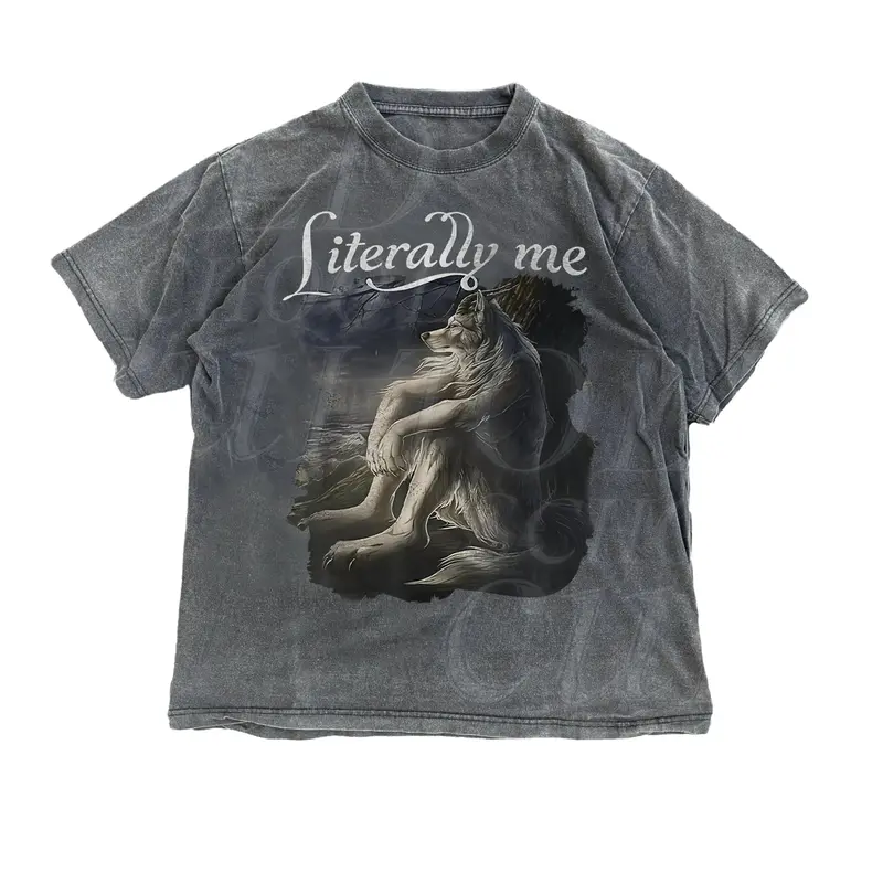 Wolf Funny Vintage T-Shirt Retro Meme Tee Alpha Wolf Graphic Design Crewneck Shortsleeve Loose Oversized Meme Casual Top for ...