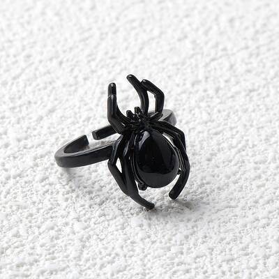 Natural Obsidian Spider Open Cuff Rings