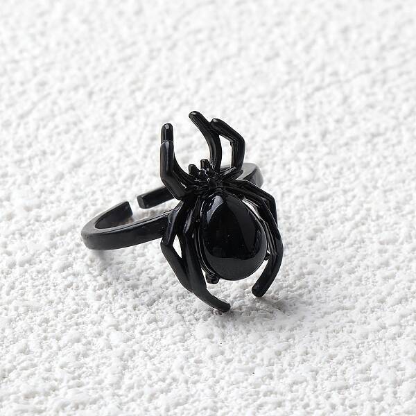 Natural Obsidian Spider Open Cuff Rings