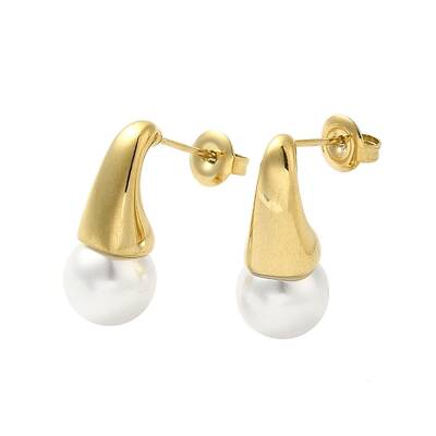 304 Stainless Steel Shell Pearl Round Stud Earrings for Women