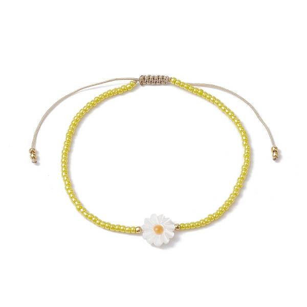 Flower Natural Shell & Glass Seed Braided Bead Bracelets
