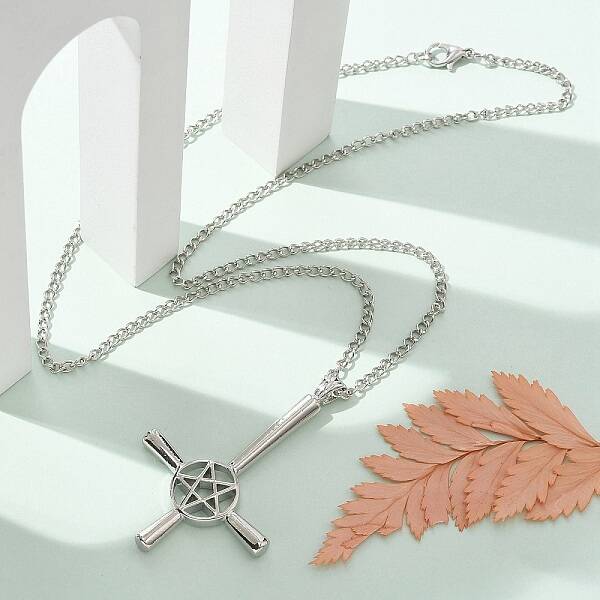 Upside Down Cross & Star Alloy Pendant Pendant Twisted Chain Necklaces for Women