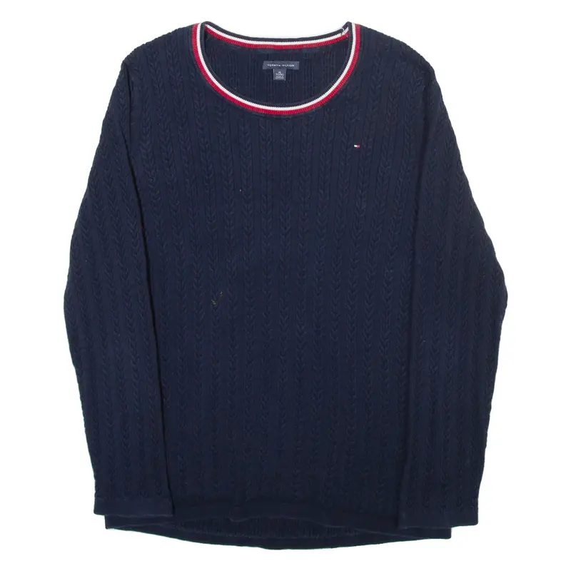 TOMMY HILFIGER Womens Jumper Blue Cable Knit XL