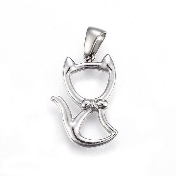 Non-Tarnish 304 Stainless Steel Hollow Kitten Pendants