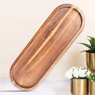 Vintage Style Wood Oval Decorative Tray, Perfect Home & Kitchen Decoration, No Batteries Needed, Made of Wooden Material, Pin...