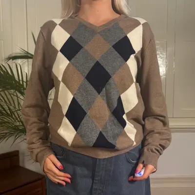 Sun 68 Argyle Jumper - Medium Beige Cashmere Blend