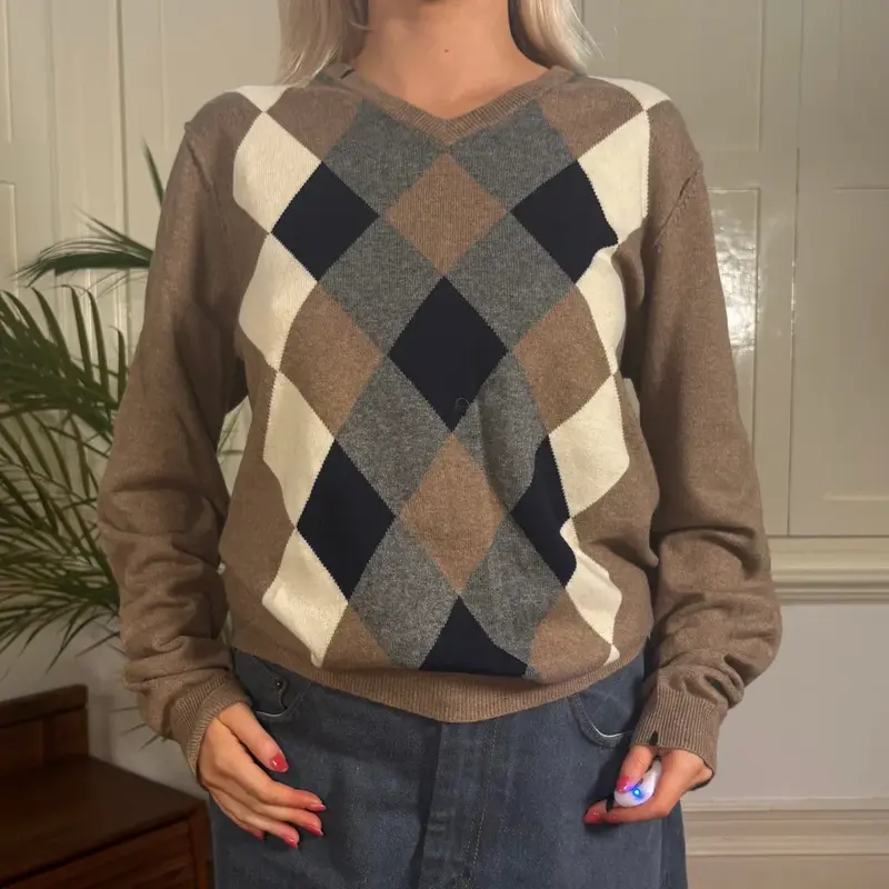 Sun 68 Argyle Jumper - Medium Beige Cashmere Blend
