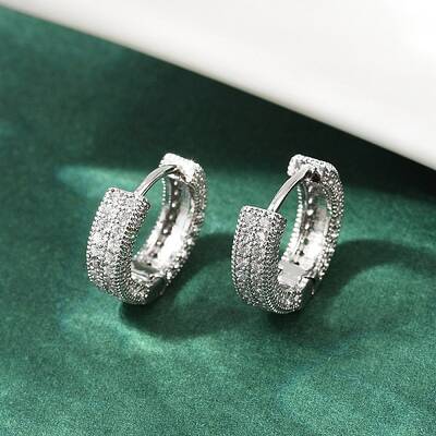 Brass Micro Pave Clear Cubic Zirconia Hoop Earrings