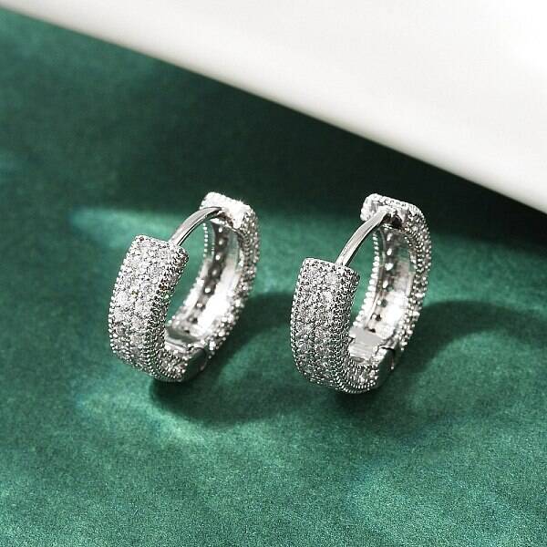 Brass Micro Pave Clear Cubic Zirconia Hoop Earrings