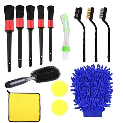 Car Washing Tool Kit, Including Detail Brushes, Waxing Sponge, Car Wash Towel, Car Wheel Brush, Slit Brush, Cleaning Glove, C...
