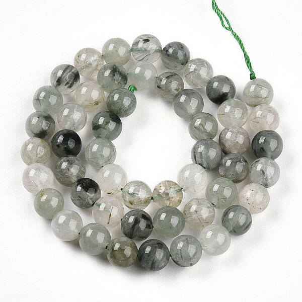 Natural Green Rutilated Quartz Round Beads Strands